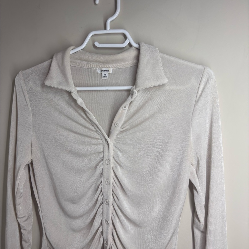 Garage Cream Ruched Button-Up Blouse
